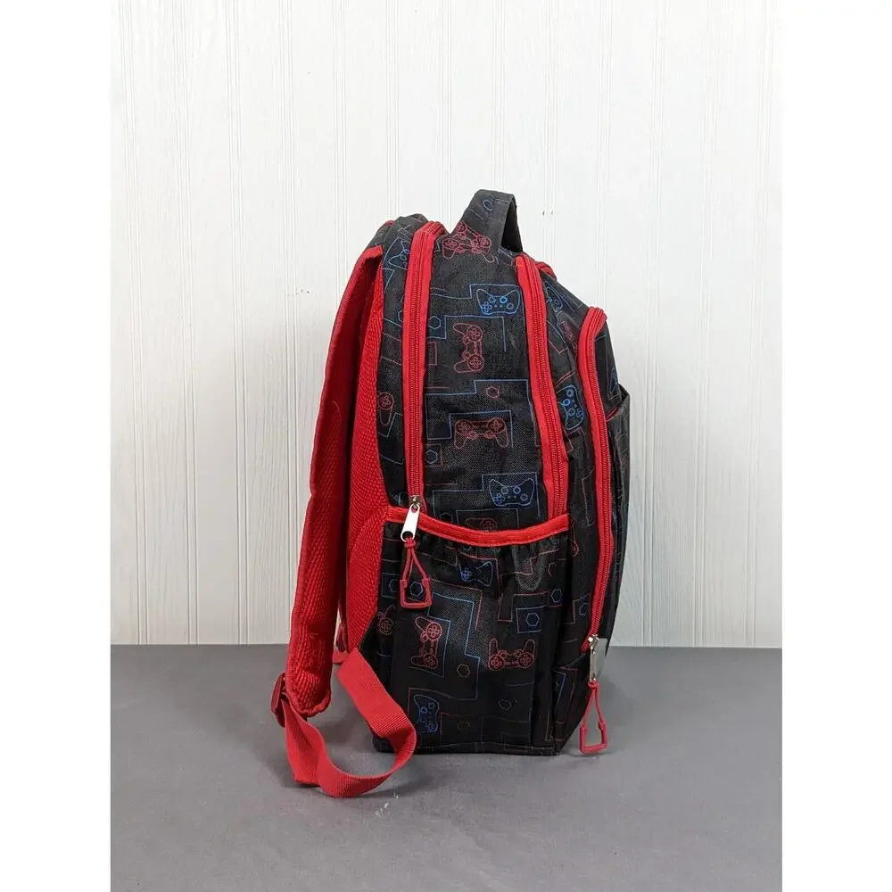 Olivet Gaming School Bag Black & Red Game Controllers Kids Travel Backpack